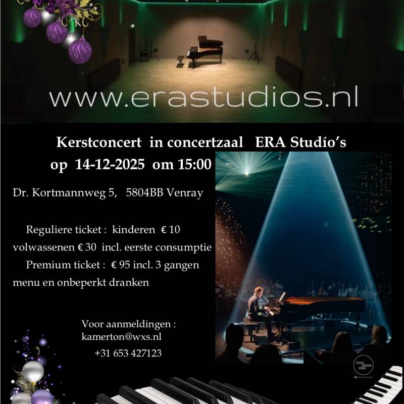 Kerstconcert van meesterpianist Rangel Silaev. Beleef zijn pianospel en eigen composities in de betoverende sfeer van “ERA Studio’s”.